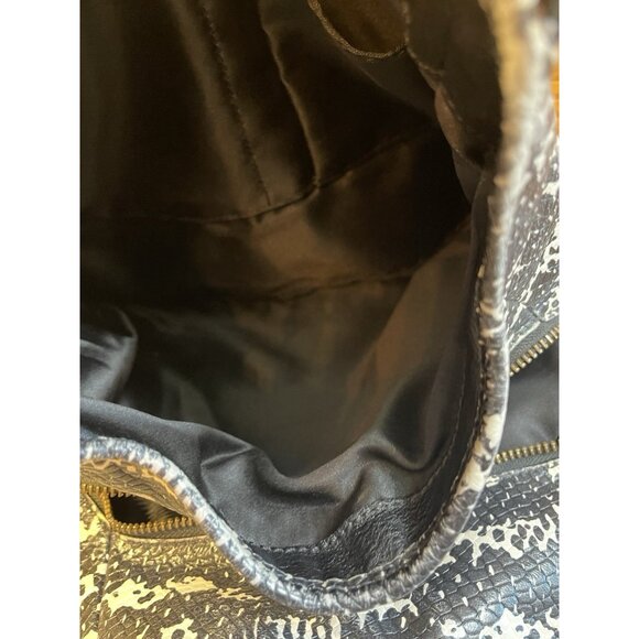 Coach Black Leather Tote Shoulder Bag F1393 Python Snake Print Trim Medium - Picture 13 of 15